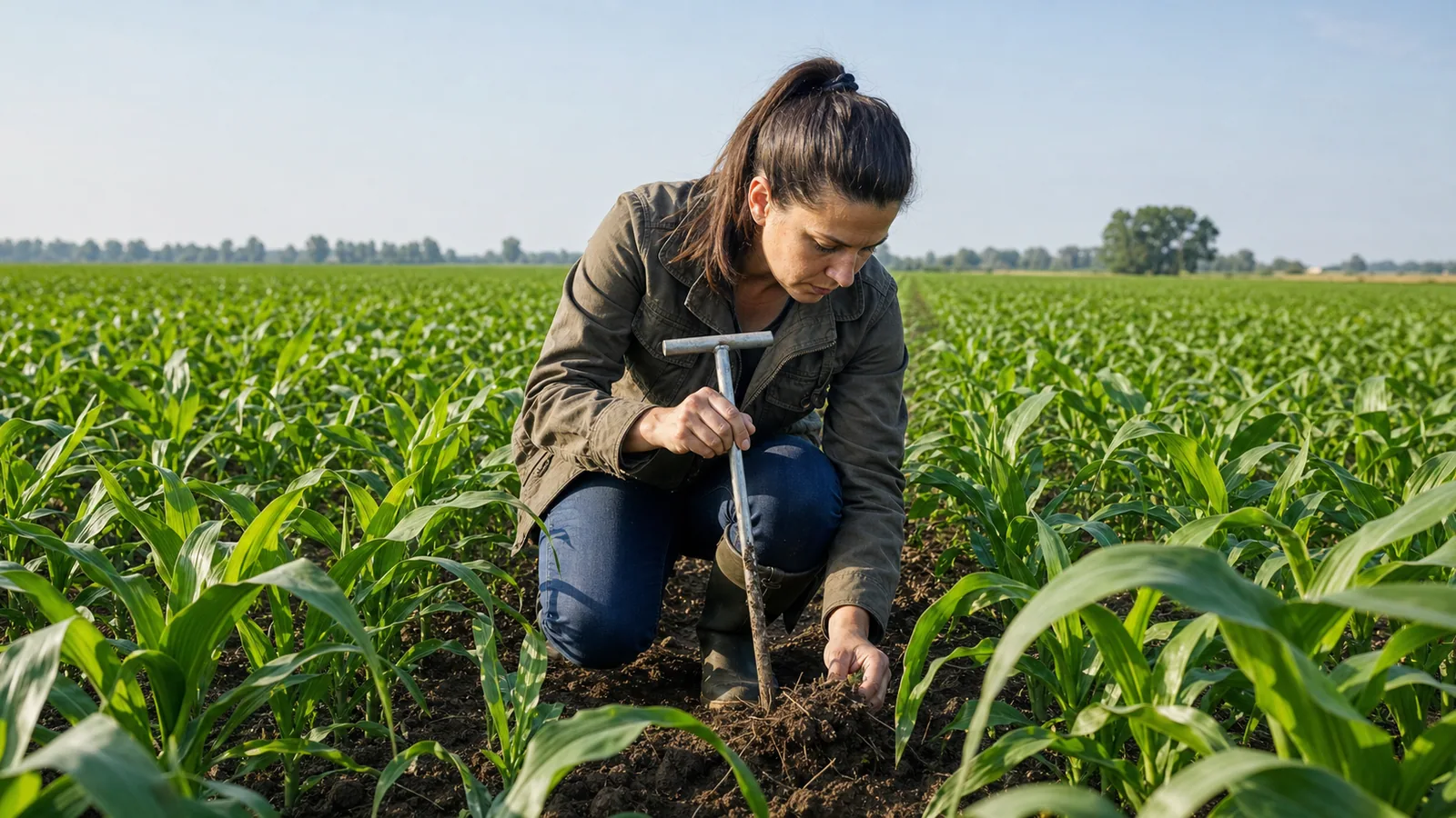 Agronom pregleda zemljište u polju kukuruza